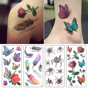 

1PC 3D Tattoo Sticker Waterproof Long Lasting Sexy Butterfly Flower Design Cover Scars Tattoo Removable Temporary Decal Body Art