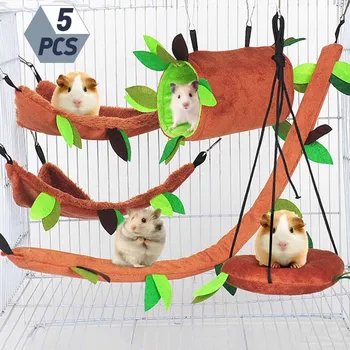

5Pcs Cute Small Pet Cage Sugar Glider Hamster Squirrel Swing Bed Nest Hammock Pet Supplies