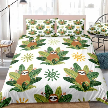 

Simple Style Polyester Home Bedding Sets 2/3pcs Cartoon Sloth Printed Bedding Quilt Blanket Bed Duvet Cover Full King Queen Size