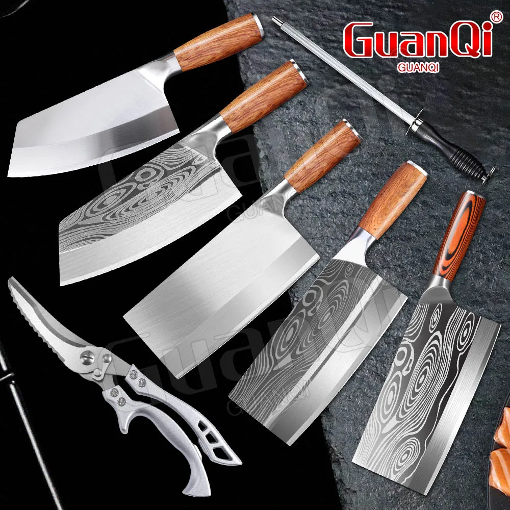 Stainless Steel Chef Knife Professional Kitchen Knives Set Cleaver Chopping  Meat