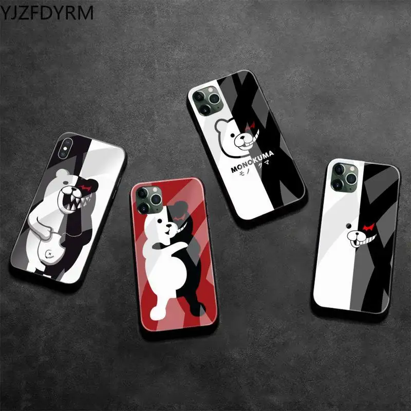 

YJZFDYRM Cute Kumamon Danganronpa Monokuma Phone Case Tempered Glass For iPhone 11 Pro XR XS MAX 8 X 7 6S 6 Plus SE 2020 case
