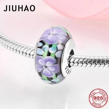 

New 925 Sterling Silver Poetic pastoral Flowers Murano glass Beads for fine jewelry Fit Original JIUHAO Charms Bracelets making