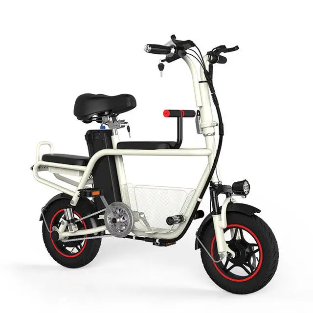 13ah white 12 Inch Parent-Child Electric Bicycle Bike Two Wheels Electric Bicycles 400W 48v 35KM/H Electric Scooter With Seat For Adult - Color: 13ah white