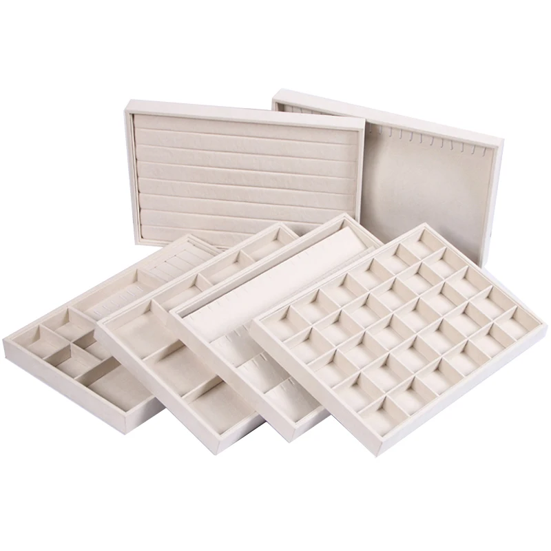 Beige Full Velvet Jewelry Trays Jewelry Storage Organizer Jewelry Display Holder Bracelets Rings Earring Jade Pendan Box Case