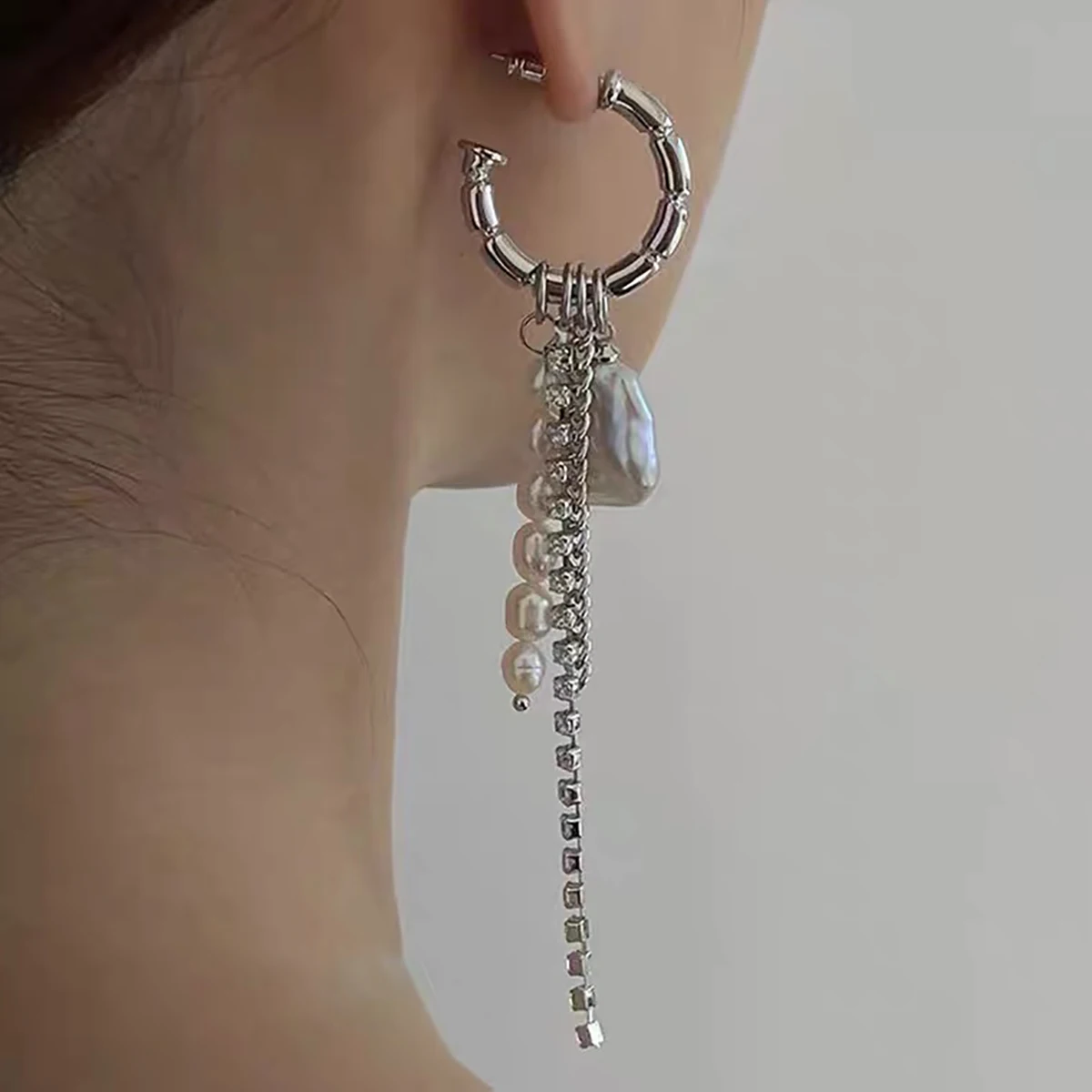 Handmade Pearl Tassel Earrings Pearl Jewelry Dangle Earrings Silver