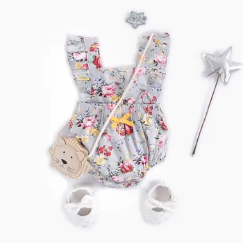 

Summer Newborn Jumpsuit baby girl clothes bow sleeveless Cute Color Flower Children's Cotton Toddler Home service ins style
