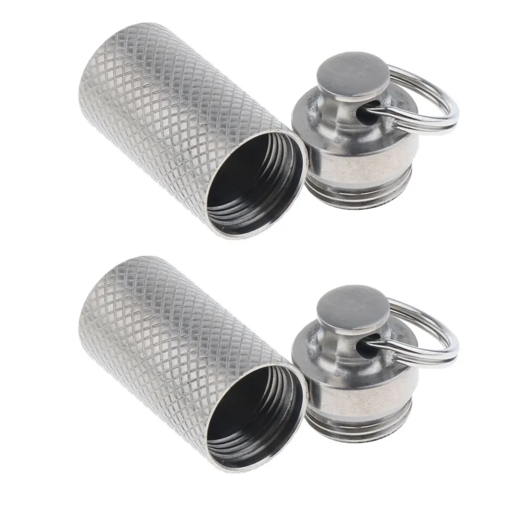 2pcs Portable Waterproof Pocket Pill Box Container Titanium Keychain Keyring for Travel Camping Hiking Outdoor Sports
