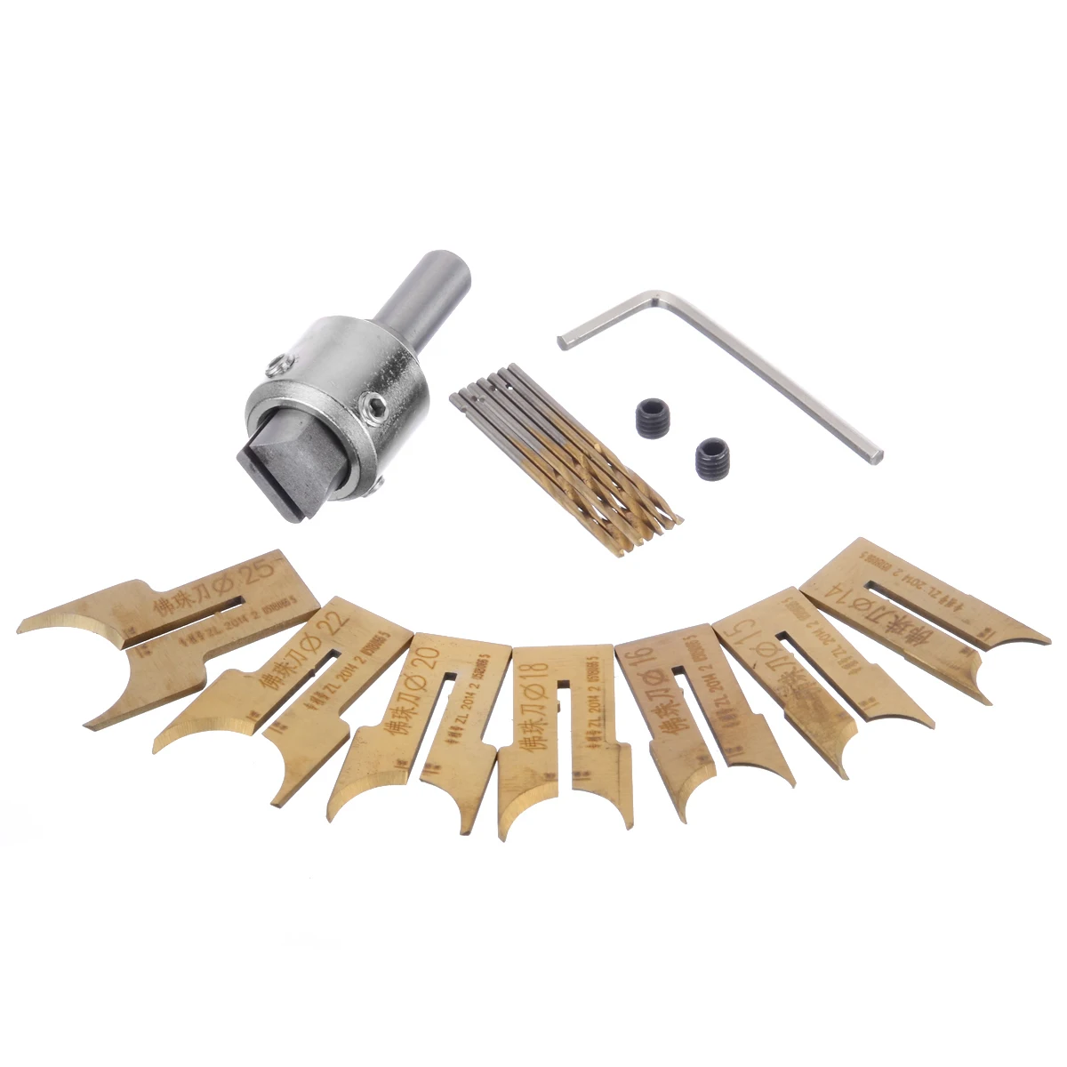 16pcs Beads Drill Bits Tool Set 14/15/16/18/20/22/25mm Carbide Ball Blade Milling Cutter Buddha Beads Router Bit for Woodworking
