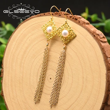 

GLSEEVO Natural Fresh Water Pearls Long Tassel Earrings For Women Lovers Wedding Party Handmade Vintage Luxury Jewelry GE0866C