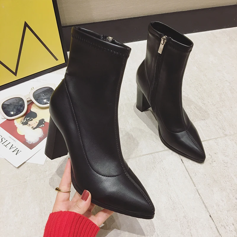 

botas mujer invierno 2019 Woman Boots Fur Winter Warm Ankle chelsea boots women Side zipper boots Side zipper high heel bootie