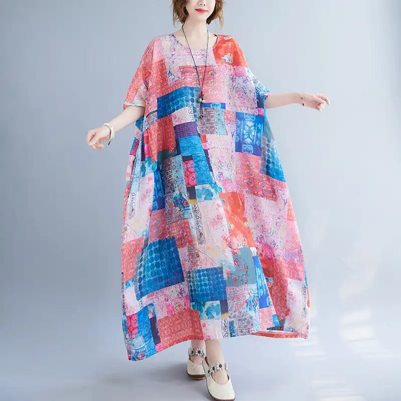 pale blue floral print batwing dress