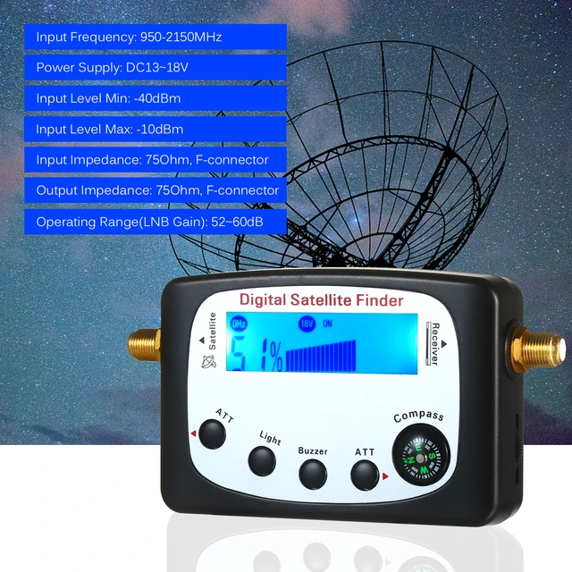 Buscador de señal de TV Pantalla LED Antena de TV portátil Medidor de  intensidad de señal Medidor de búsqueda de señal con zumbador de alarma de  brújula