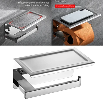 

Towel Hanging Storage Rustproof Toilet Roll Paper Holder Home Hotel Wall Mounted Kitchen Bathroom Stainless Steel Free Punch