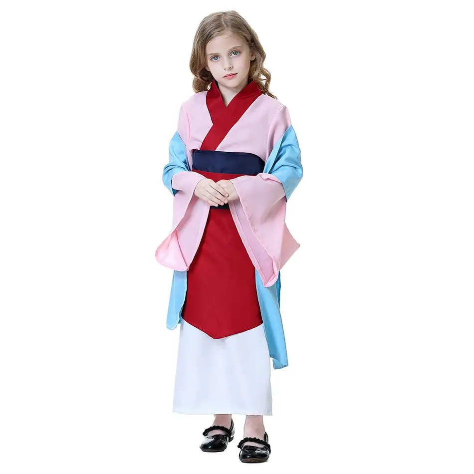 

Girls Mulan Dress Up Clothes Chinese Traditional Hanfu with Cape Children Pageant Halloween Party Princess Costume 2-12T