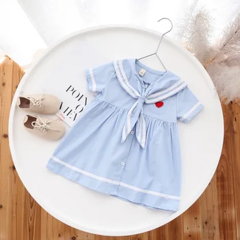 

WLG Girl Boutique Dress Kids Summer Short Sleeve Blue Bow Dresses Baby Girl Cute Clothes for 1-6 Years