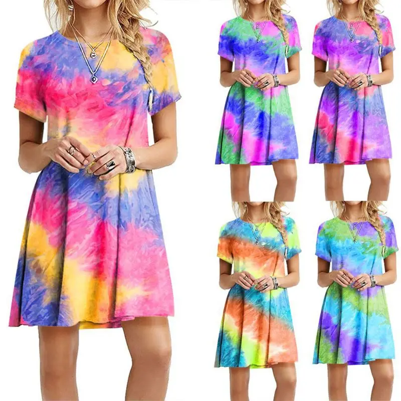 rainbow tie dye t shirt dress