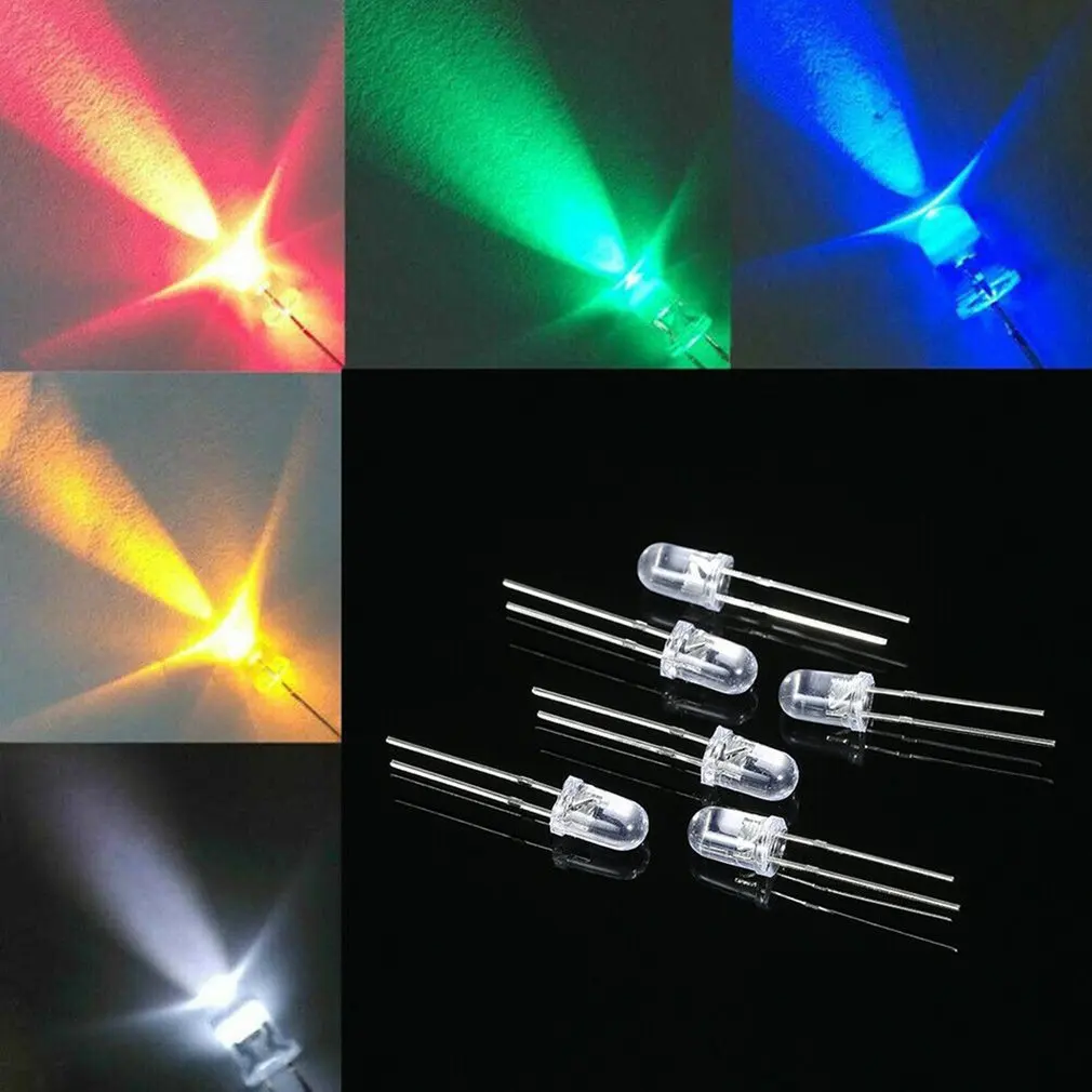 

Hot 1000Pcs 5mm Light Diode DIY Kit Round Water Clear Top LED Light Emitting Diodes Lamp Bulbs Electronic Components