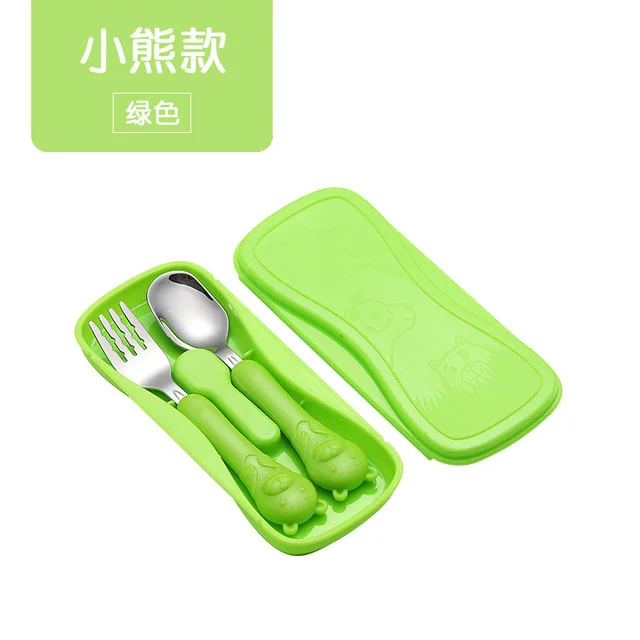 Green-bear 2 шт./компл. Нержавеющая сталь, столовая ложка, вилка, палочки дозирующая детская ложка для путешествия кемпинга Ourdoor столовые приборы Инструменты Портативный Нержавеющая сталь посуда 5 цветов - Цвет: Green-bear