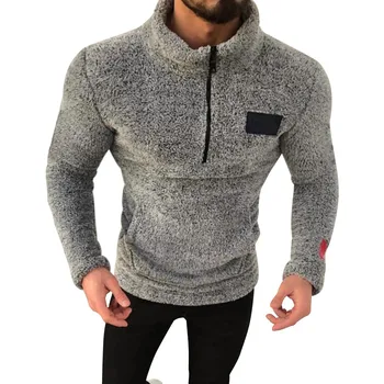 

Vogue New Listing Men's New Style Zipper Pure-Colour Sanitary Clothes Fleece Pullover Blouse Solid Color Long Sleeves Keep Warm