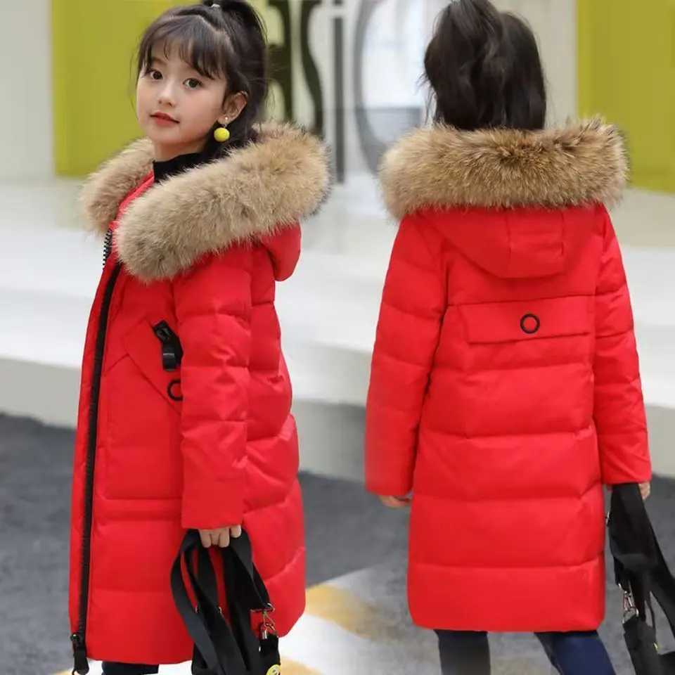 big fur coat New Sale Fur Collar Coats Winter Clothes Kids Teenage Girl Down Cotton Parkas Outerwear Warm Hooded Baby Girl Outerwear 3 Colors Outerwear & Coats for baby