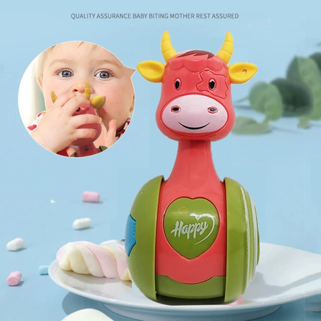 3-in-1 Sliding Tumbler Toy Baby Rattle Montessori Bath Toy w/ Built-in Ring Ox Roly-poly Early Learning Christmas Gift 2