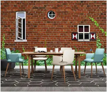

WDBH Custom photo mural 3d wallpaper Retro brick wall building windows background decor 3d wall murals wallpaper for wall 3 d
