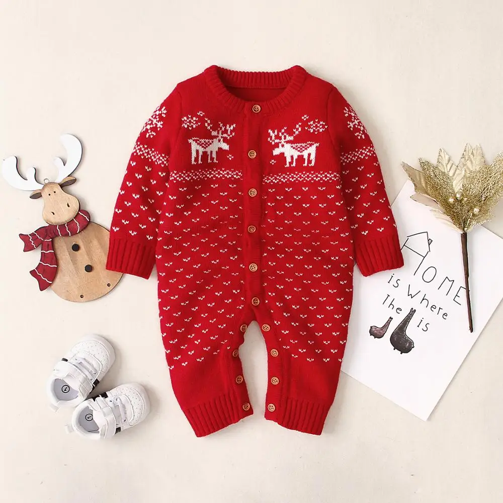 Baby Rompers Christmas Pajamas Winter Knitted Newborn Boys Girls Jumpsuits Long Sleeve Infant Kids Overall 0-2Y Children Clothes