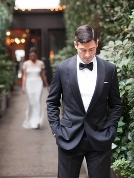 Najtaniej ANNIEBRITNEY Dark Grey 2 Sztuka Slim Men Formalnym Garnitur Szyte Na Miarę Groom Smoking ślubny 2 Sztuka Prom ślub Biznes Mężczyźni Komplet Garniturów