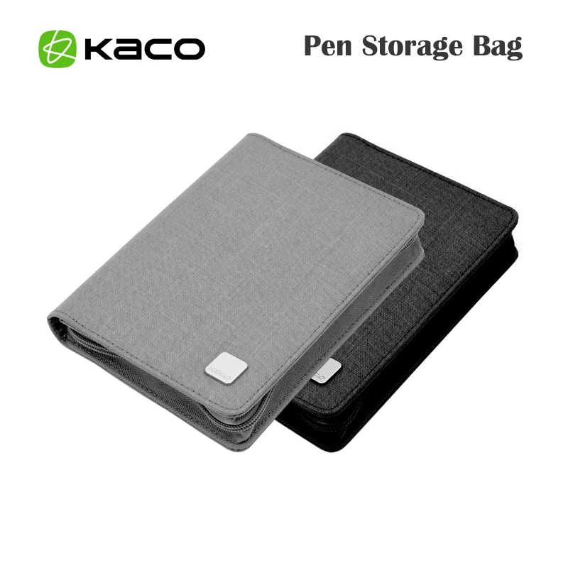 New KACO Pen Storage Bag Portable Zipper Pencil Bag Pen Case Waterproof Canvas Black Grey for 10 Pens 20 Pens