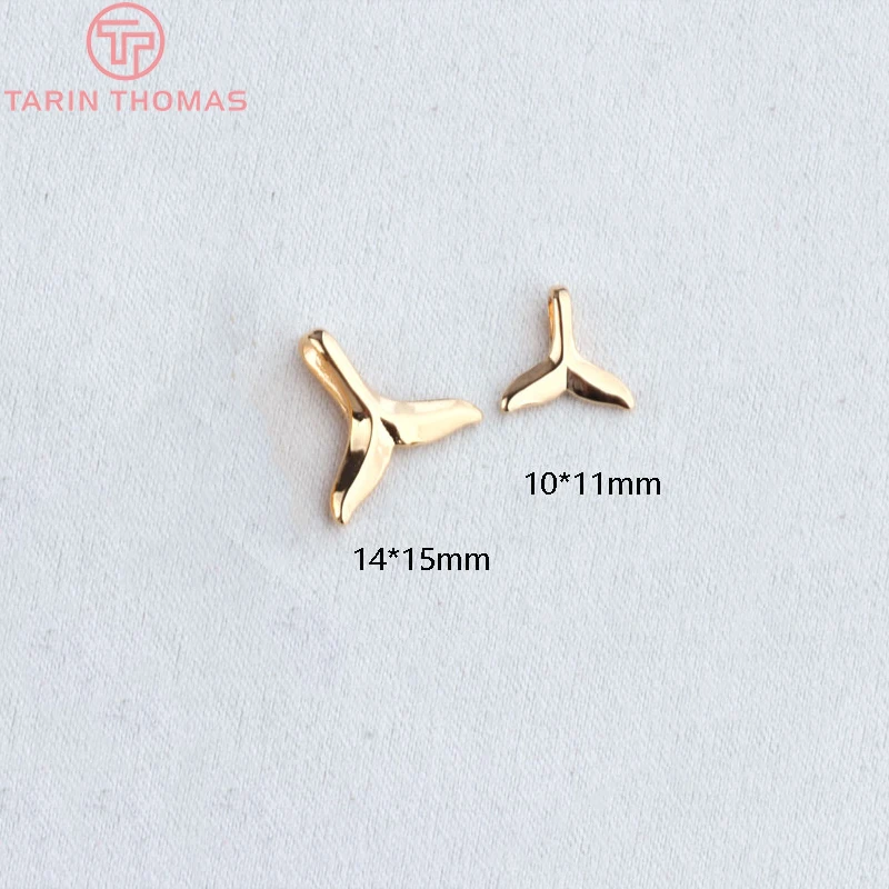 (268)10x11MM 14x15MM 24K Goldfarben plattiertes Messing Whale Tail Charm Anhänger für Schmuckherstellung Zubehör – Detail 1