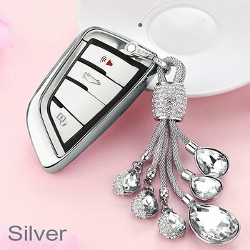 

Soft TPU key case for car key cover For BMW X1 X3 X5 525 320li Tears of the Sky Artificial Crystal Pendant auto accessories new