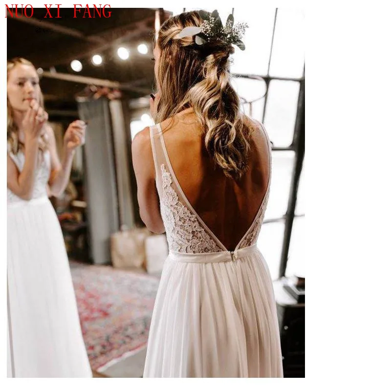 Sexy Vestido De Noiva 2020 Deep-v-neck A Line Cheap Wedding Dress robe de mariee Playa Custom Made Backless Bride Dresses