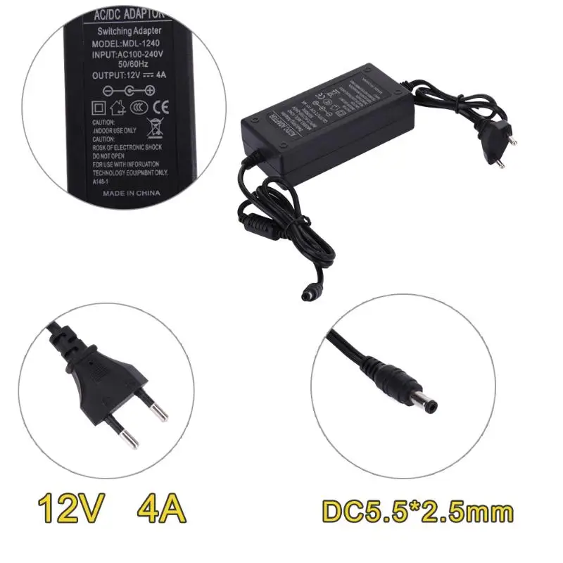 12V 4A AC в DC адаптер питания двойной кабель конвертер Универсальный 5,5x2,1-2,5 мм