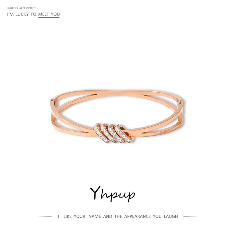 

Yhpup Brand Charm Lucky Circle Luxury Zirconia Bracelet Rose Gold Color Hollow Bangles for Women Exquisite brazalete mujer 2019