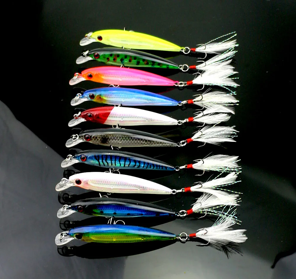 100pcs Fishing Lures 9cm 7.2g Professional Wobblers Feather Hook Laser Minnow Bait Hard Pesca fishing Tackle Wholesale | Спорт и