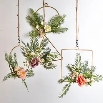 

Hanging Geometric Metal Garland Home Wall Door Artificial Flowers Decoration Wedding Party Artificial Flowers Silk Wreaths