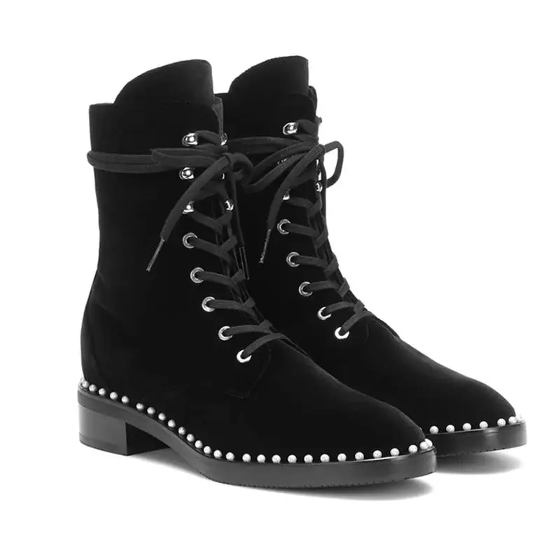 Chaussures femme; коллекция года; зимняя женская обувь черного цвета; ботильоны; модная женская обувь из флока на шнуровке; женская обувь; Botas Feminina - Цвет: As Pics