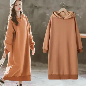 

Sweatshirts For Girls Clothing Teenage Hoodies 2020 New Fashion Hooded Dresses Girls Clothes Sweatshirt Long Sleeve Coat Dress 8
