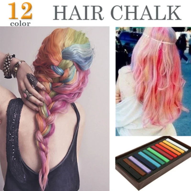 12 Colors Hair Chalks Easy Temporary Colors Hair Chalk Dye Soft Hair Pastels Kit Hair Beauty Care Women Lady Beauty Good Use