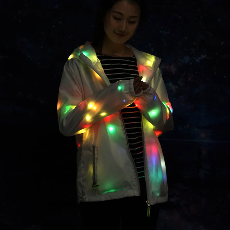 

2019 Newly Women Men Have Personality Waterproof LED Glowing Zipper Jackets Hooded Costume Light Up For Party IR-ing