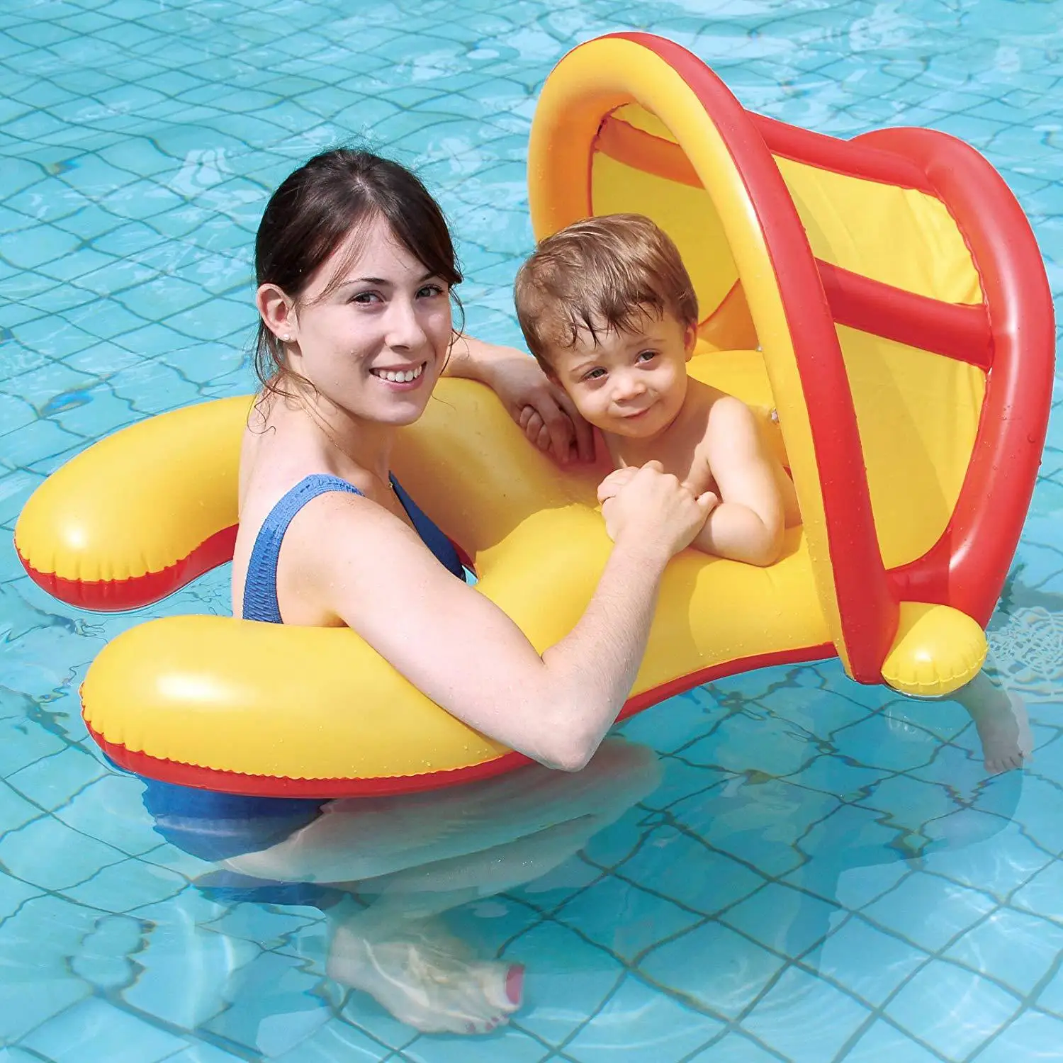 

PVC Inflatable Parent And Child Mother And Child BABY'S Swim Ring Industry with Sunshade Deconstructable Pedestal Ring Swim Ring