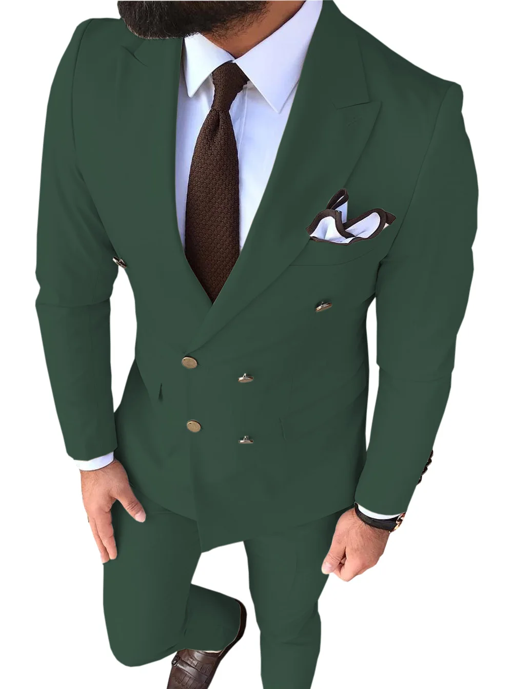 Мужской костюм, приталенный, бежевый, 2 предмета, с отворотом, v-образный вырез, элегантный смокинг для свадебных женихов, мужские костюмы, мужские(пиджак+ брюки - Цвет: Blackish Green
