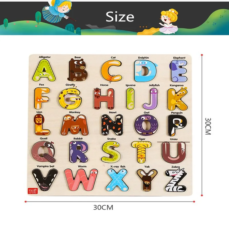 30*30 см детские игрушки Монтессори обучающая головоломка ручной захват доска деревянные пазлы для детей мультфильм буквы игрушки животных для детей