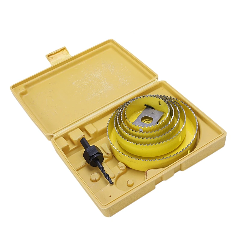 

8 Pcs Wood Alloy Iron Cutter Bimetal Hole Saw Drill Bit Kit with Hex Wrench Yellow