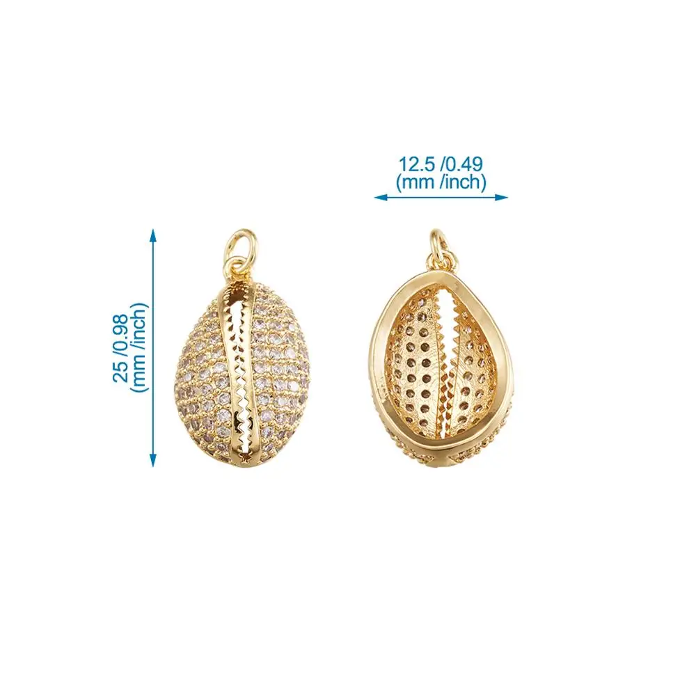 5 шт. подвески из латуни с микро закрепкой и кубическим цирконием в виде раковины