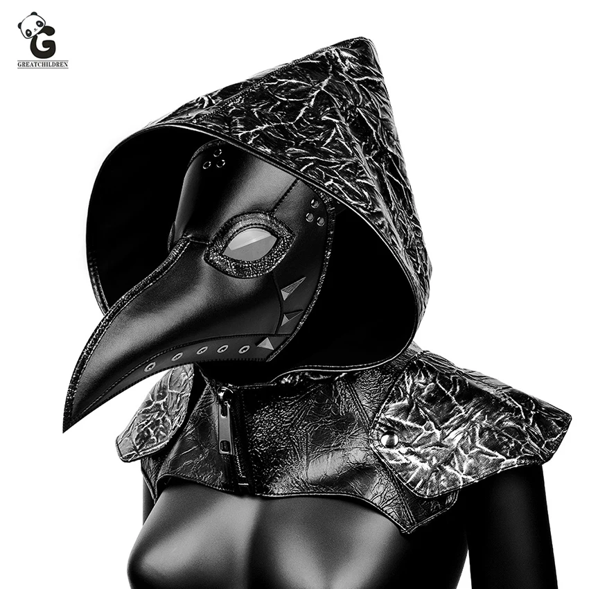 

Plague Doctor Mask Woman Cape Middle Ages Halloween Costumes Synthetic Leather Halloween Masks Steampunks Prop Carnival Capa