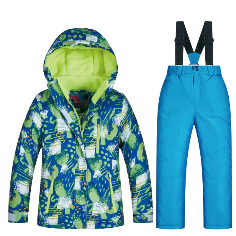 Зимний комбинезон с капюшоном; детская водонепроницаемая верхняя одежда; комбинезоны; Высококачественный лыжный костюм; Детский комплект; зимняя одежда; Прямая поставка - Цвет: Coat and Blue