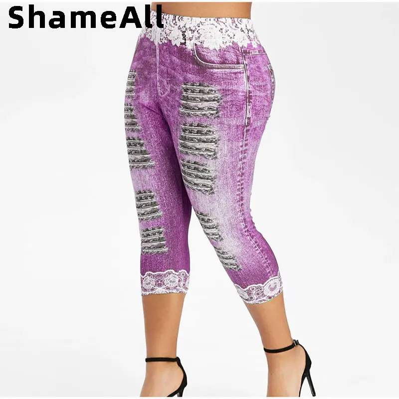Plus Size Lace Waist Distressed Fake 