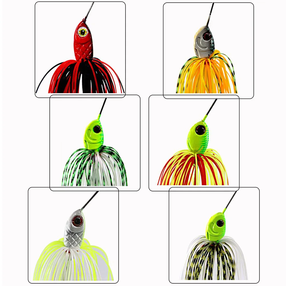 12Pcs Fishing Lures Spinnerbait Hard Metal Spinner Bait Jig Head Rubber Fishing Lure For Bass Pike Trout Freshwater Saltwater