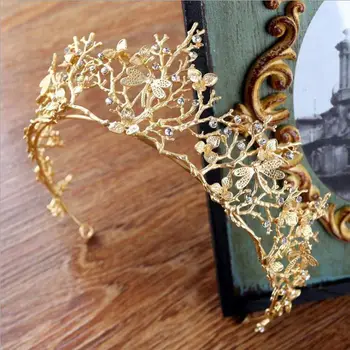 

Vintage Baroque Wedding Bridal Hair Accessories Dragonfly Women Gold Crown Headbands
